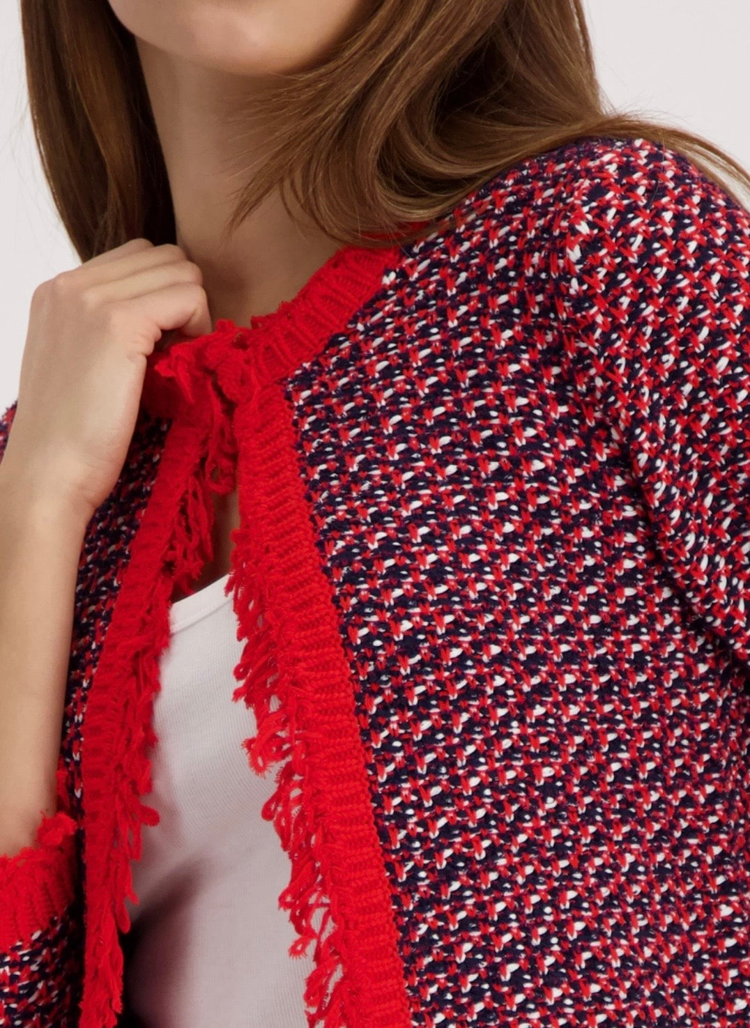 NEW FRINGE TWEED CARDIGAN
COLOR:MARINE