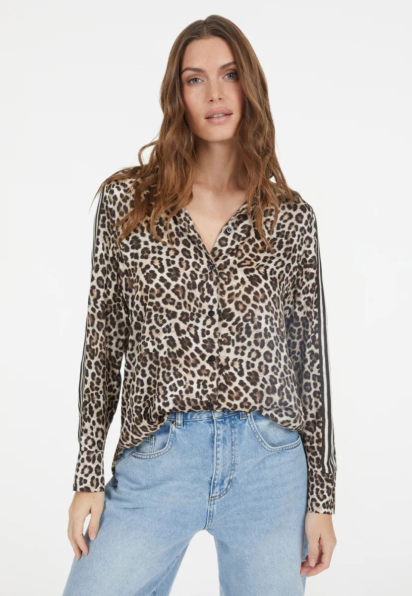 Shirt with leopard print and stripes