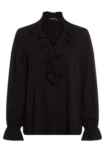 Blouse with ruffle details in black varied