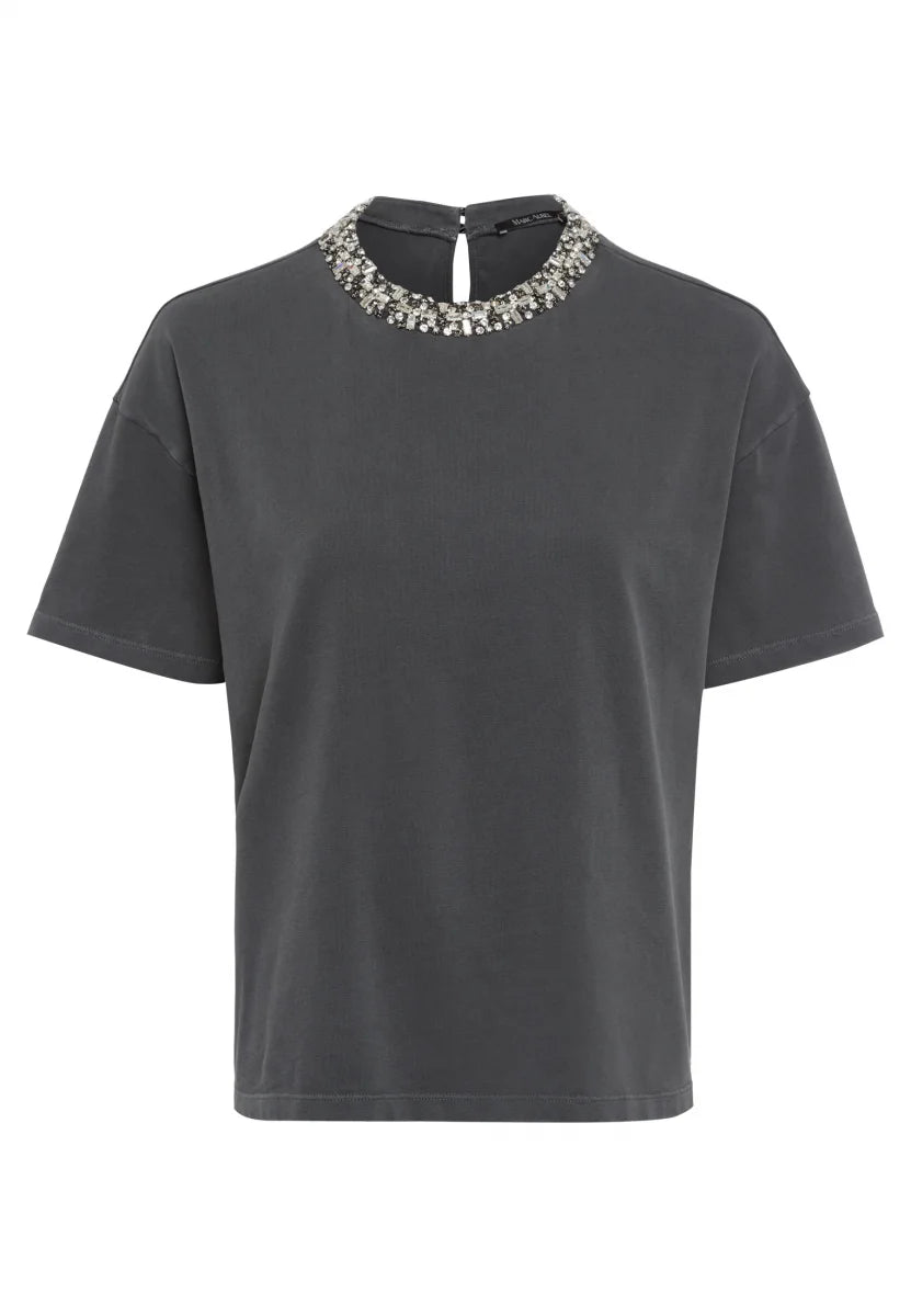 Charcoal T-shirt with sequins and embroidery