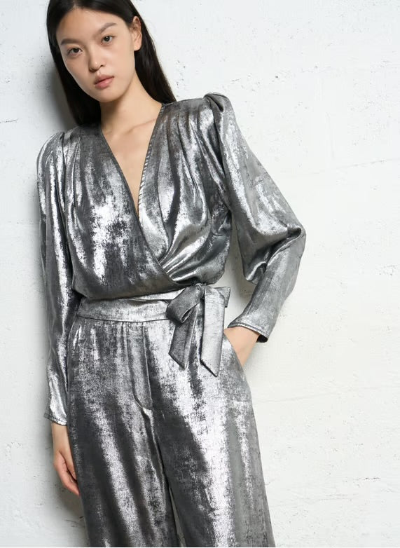 Suncoo
Metallic wrap blouse - Silver – LEYLA
