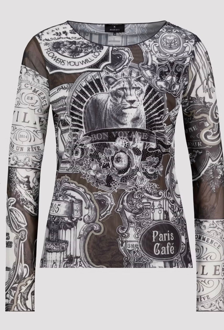 LONG-SLEEVE SHIRT WITH EMBLEM PATTERN IN BLACK/KHAKI