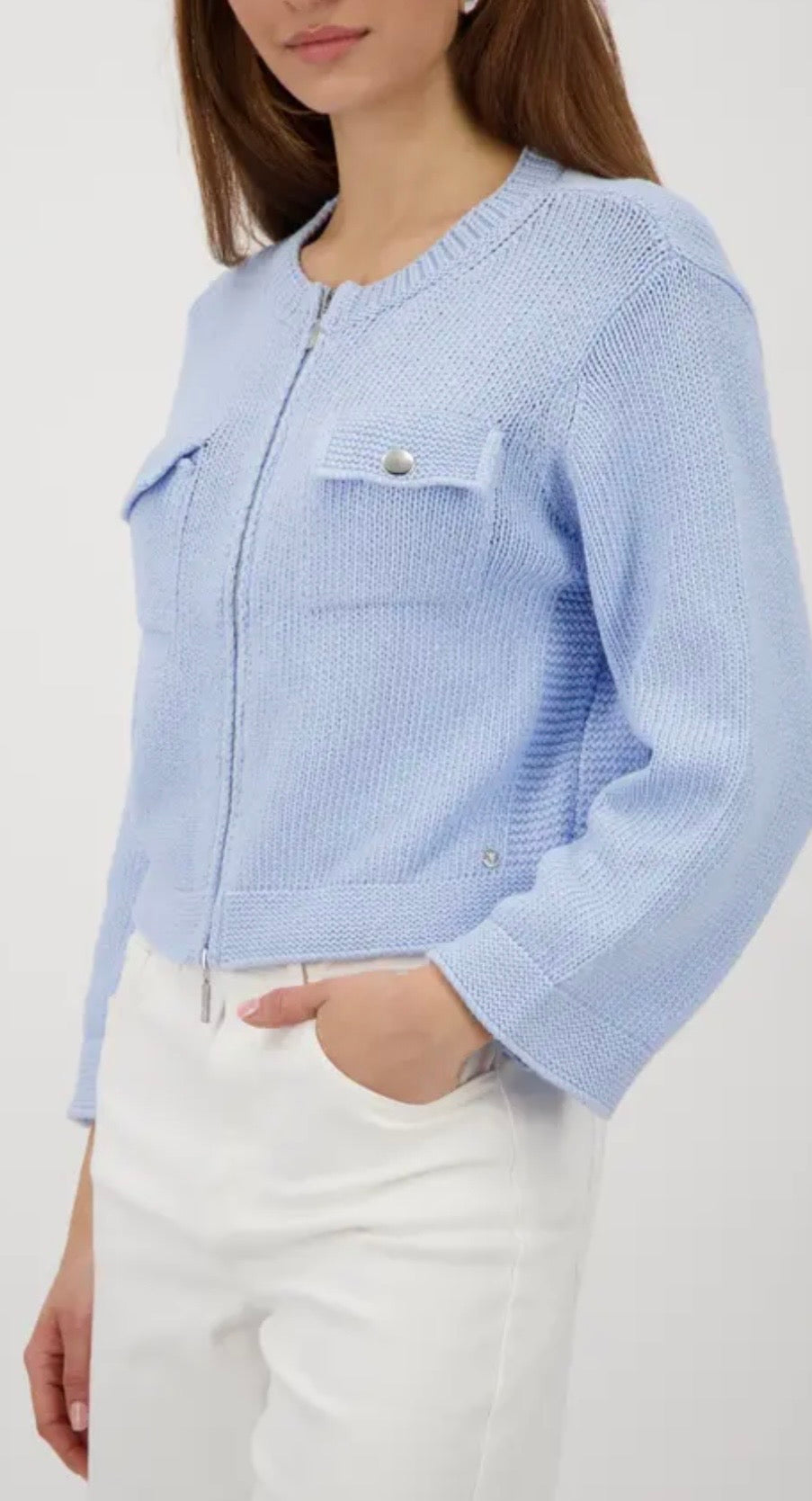 CARDIGAN WITH FLAP POCKETS - Light sky blue