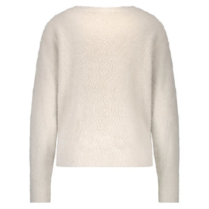 Red Button Fluffy Pullover, Cream