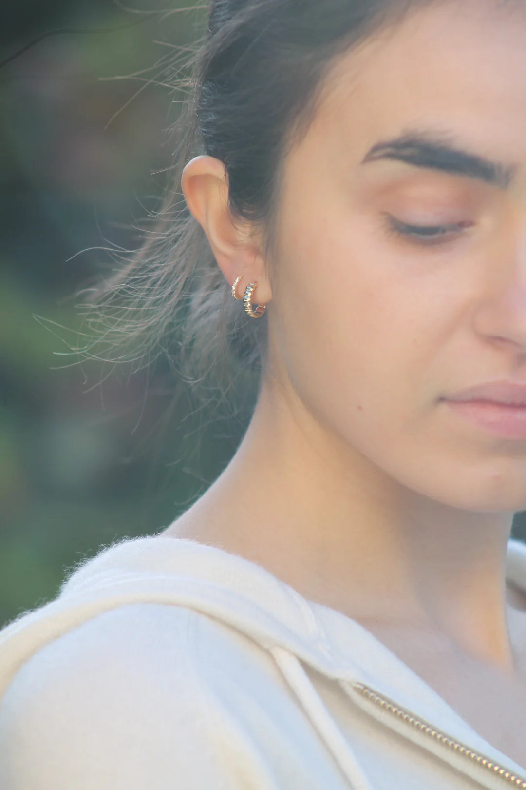 Gold Ribbed Hoop Earrings