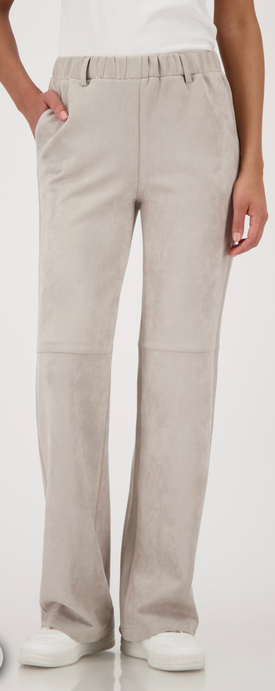 STRAIGHT-LEG VELOUR TROUSERS in Greige