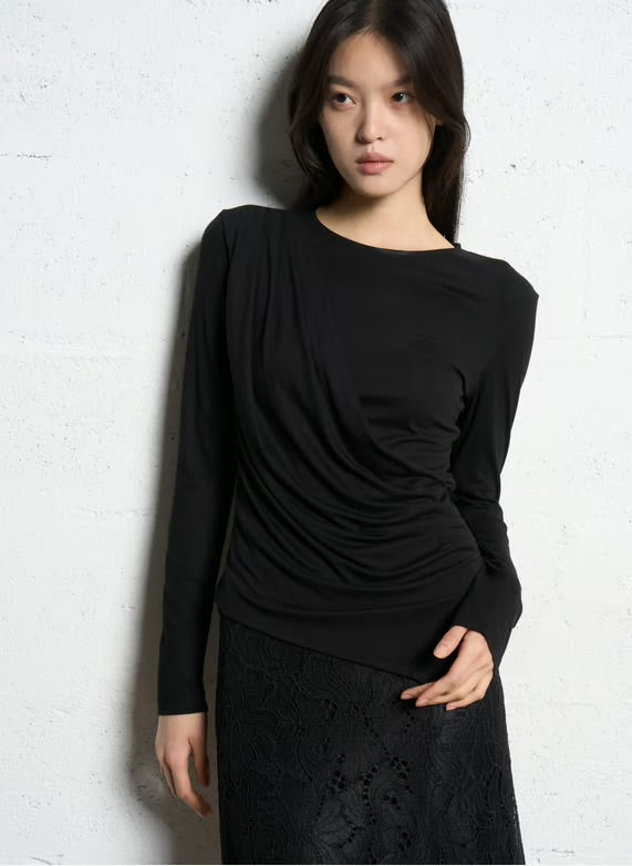 Suncoo
Fitted plain t-shirt with draping - Black – MIRKO