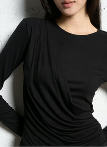 Suncoo
Fitted plain t-shirt with draping - Black – MIRKO
