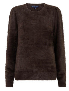 Red Button Fuzzy Puff Sleeve Espesso