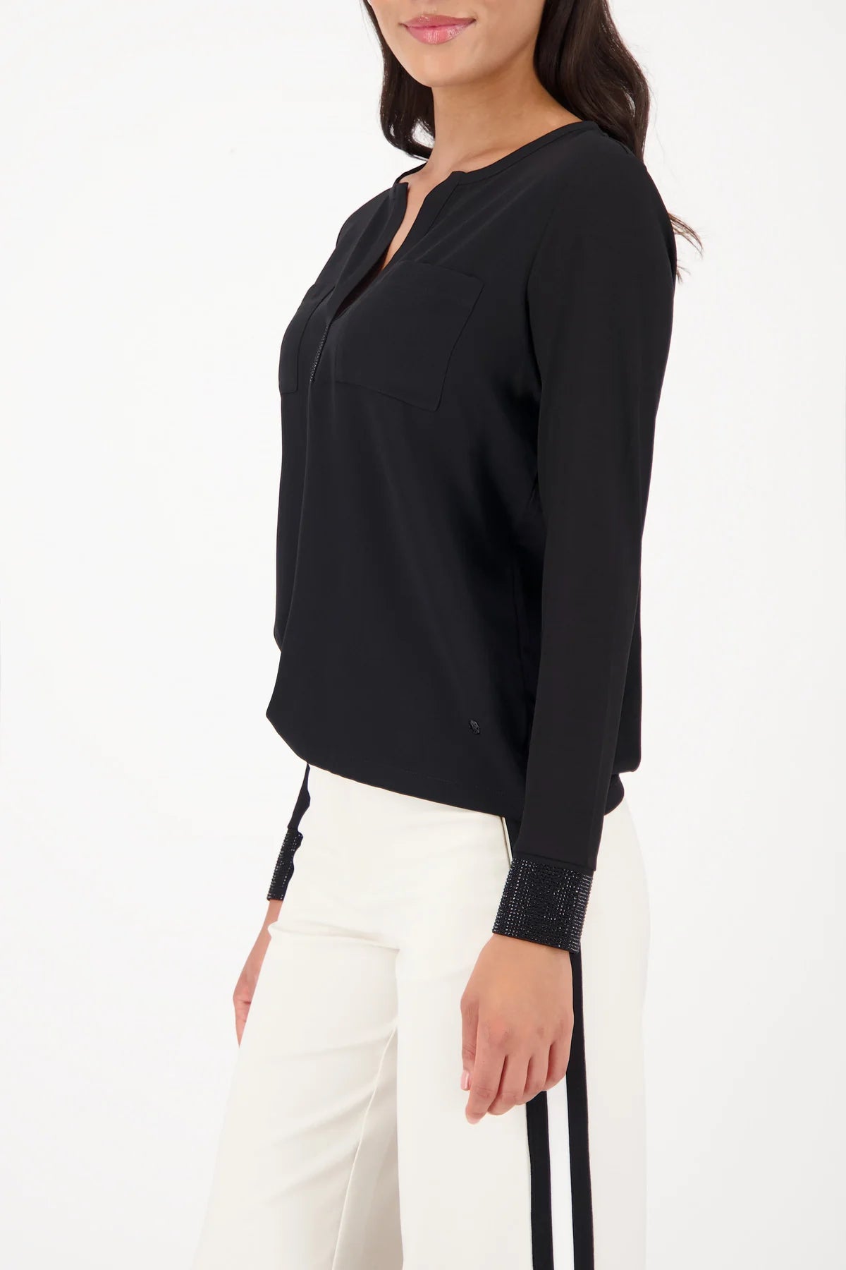 SEQUIN CUFF BLOUSE - BLACK