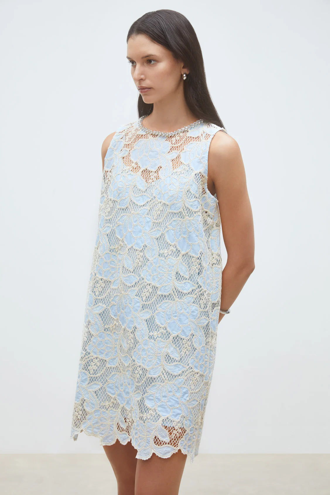 Suncoo Cerise Sleeveless Blue Lace Dress