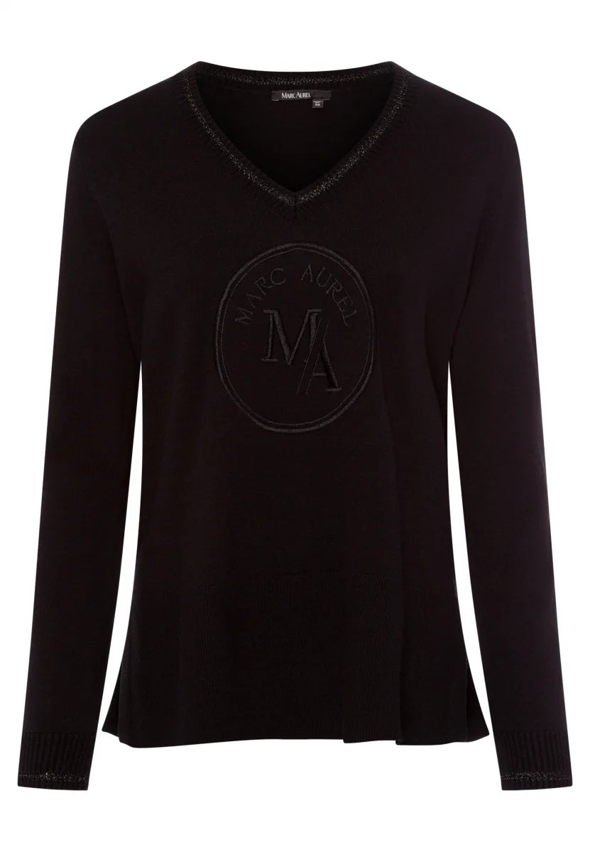 Black Sweater with Logo Embroidery