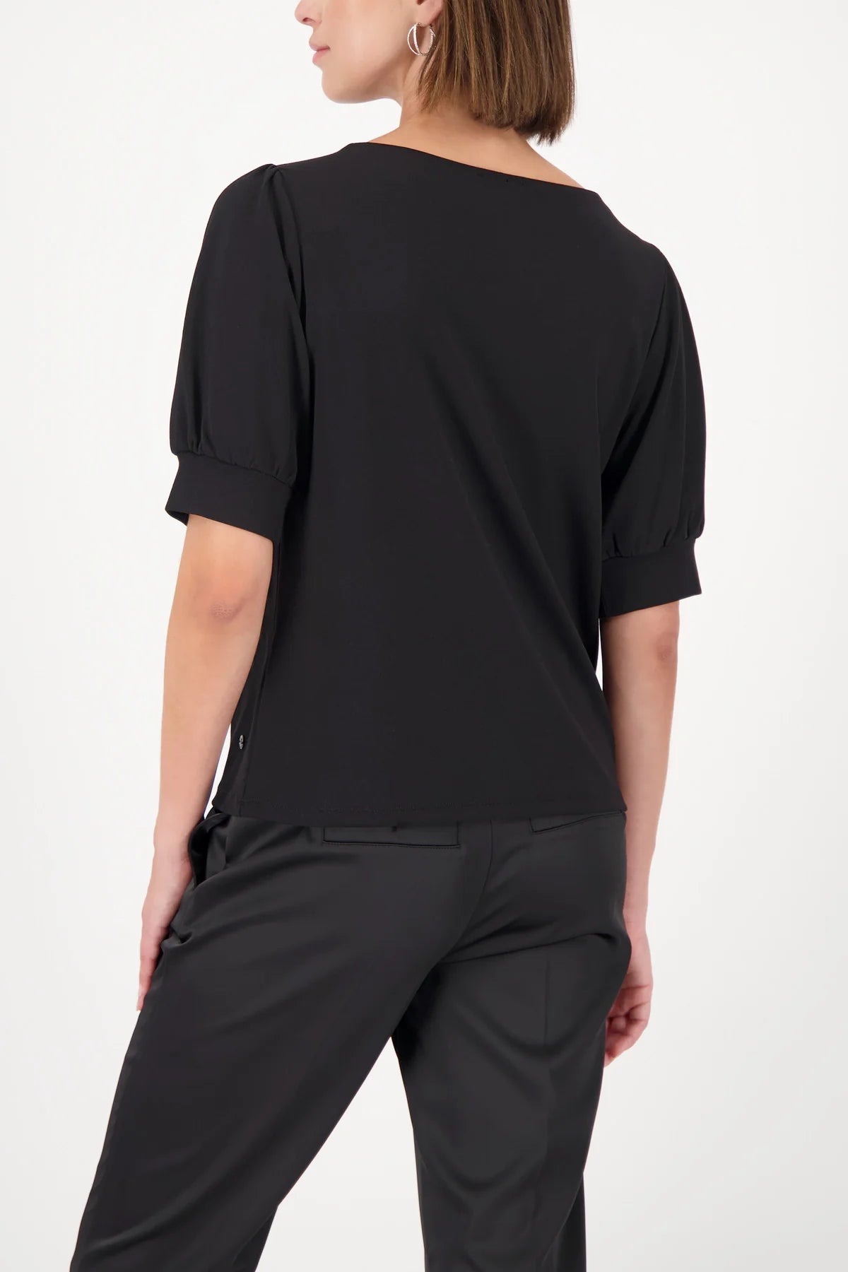 BOW DETAIL SHORT SLEEVE SWEATER - BLACK