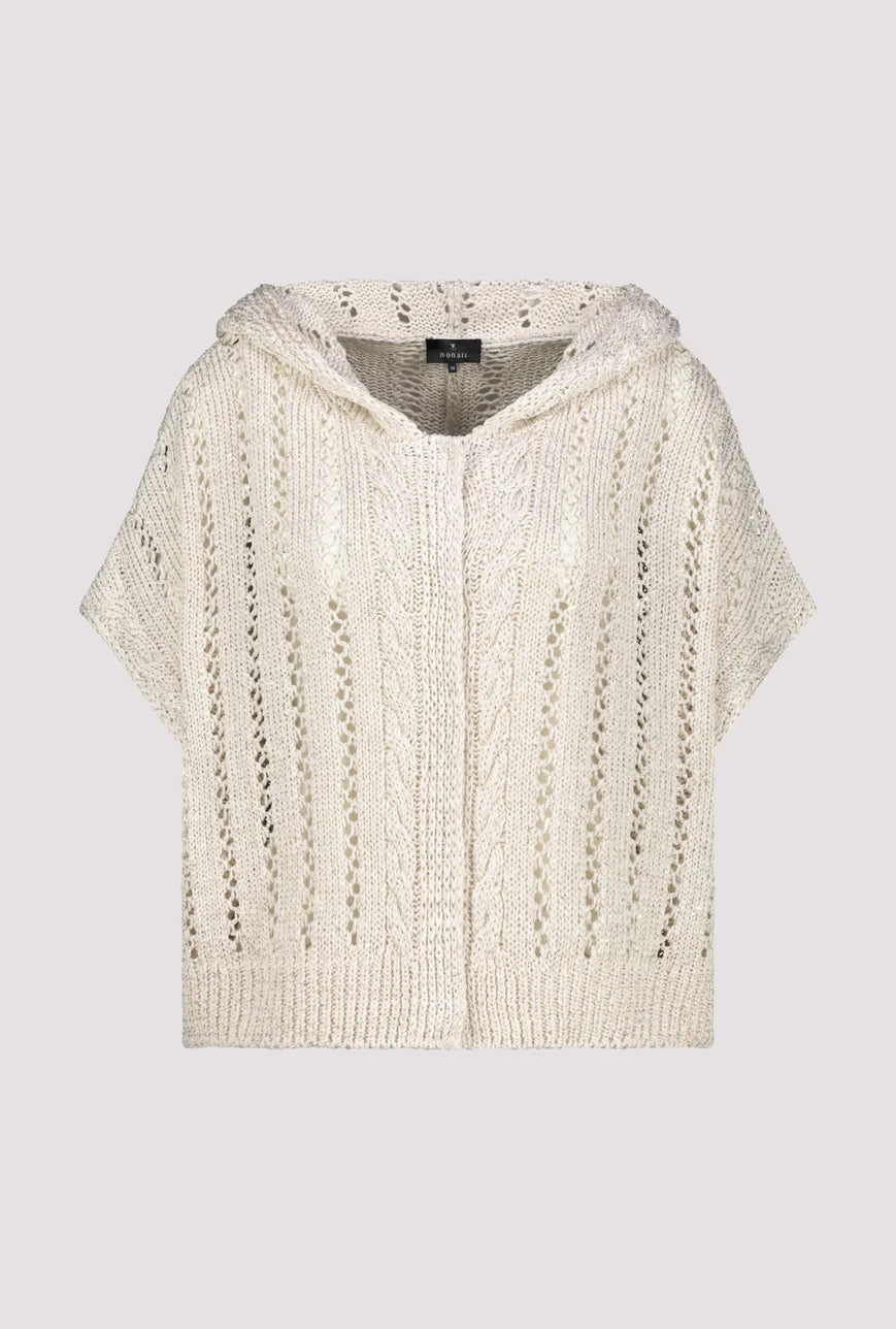 HOODED OPEN KNIT JACKET - CHAMPAGNE BEIGE