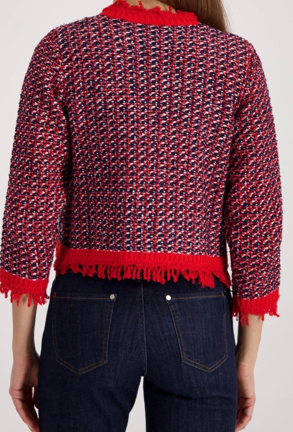 NEW FRINGE TWEED CARDIGAN
COLOR:MARINE