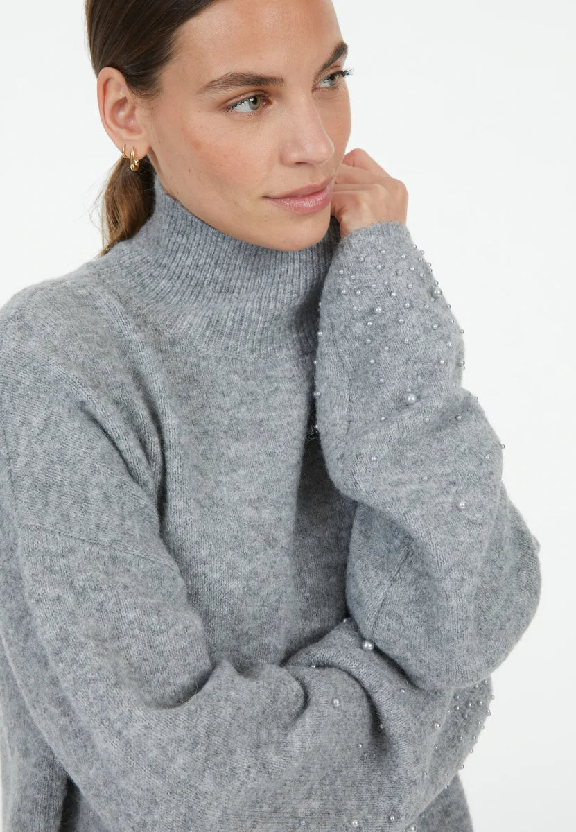 Grey Sweater with beaded appliqué