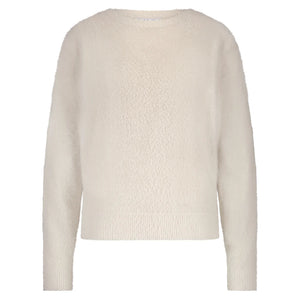 Red Button Fluffy Pullover, Cream