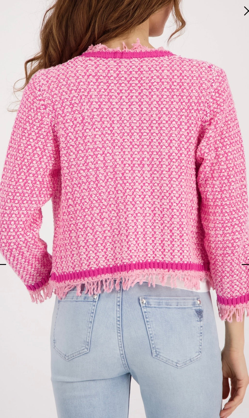 FRINGE TWEED CARDIGAN
COLOR: Spring flower