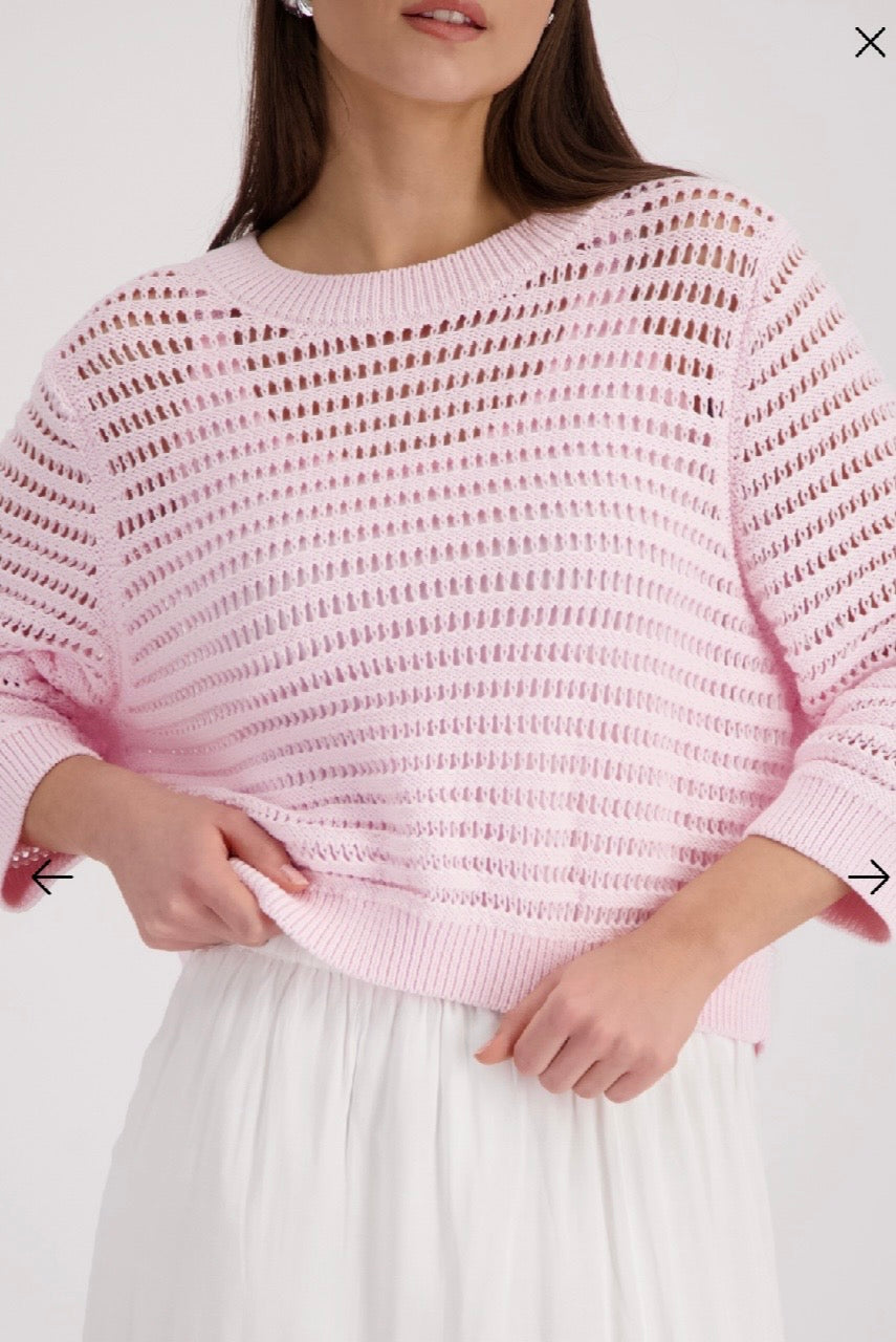 Ajour knitted jumper in French Rose