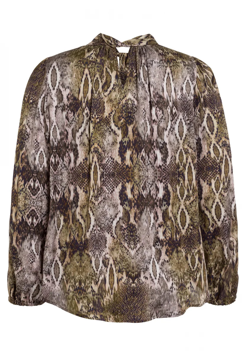 Blouse with snake print in khaki varied