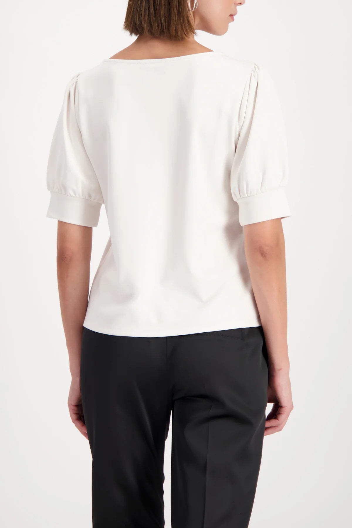 BOW DETAIL SHORT SLEEVE SWEATER - ALMOND