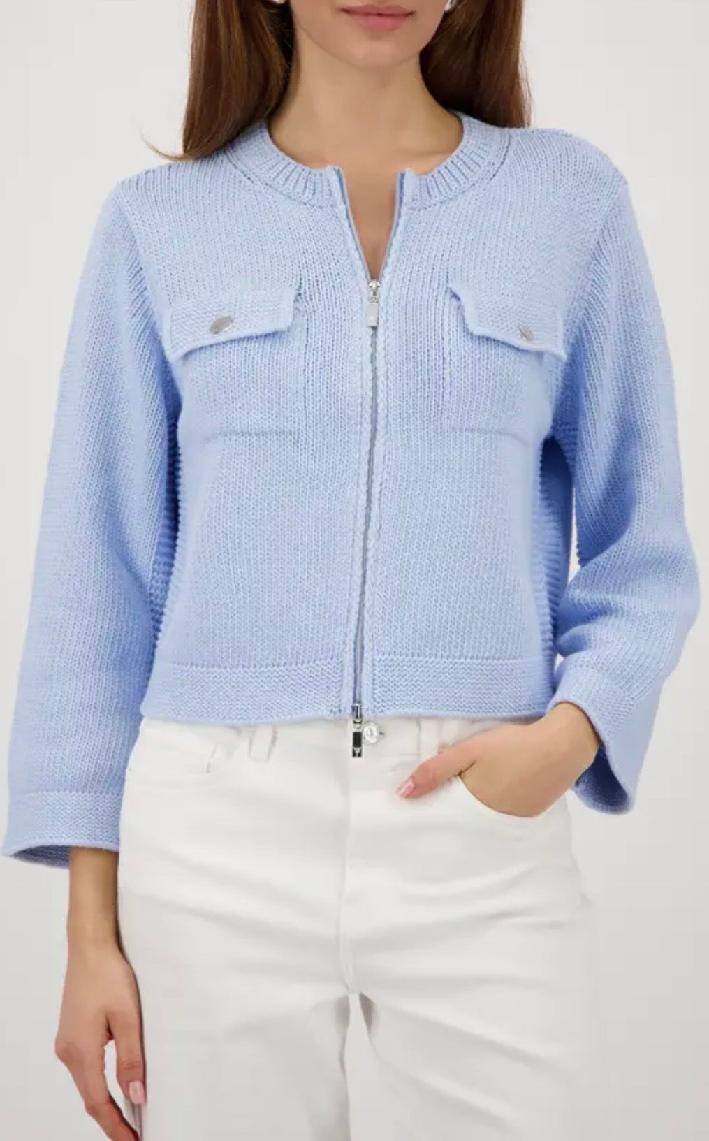CARDIGAN WITH FLAP POCKETS - Light sky blue