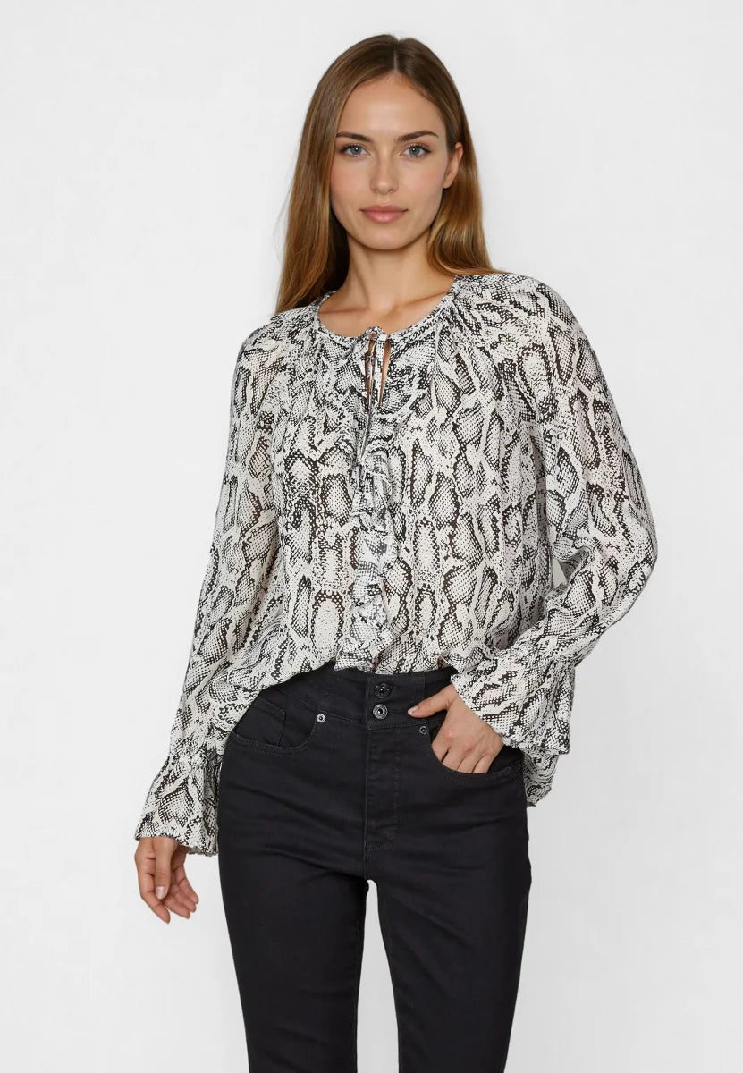 Blouse with snake print in viscose chiffon