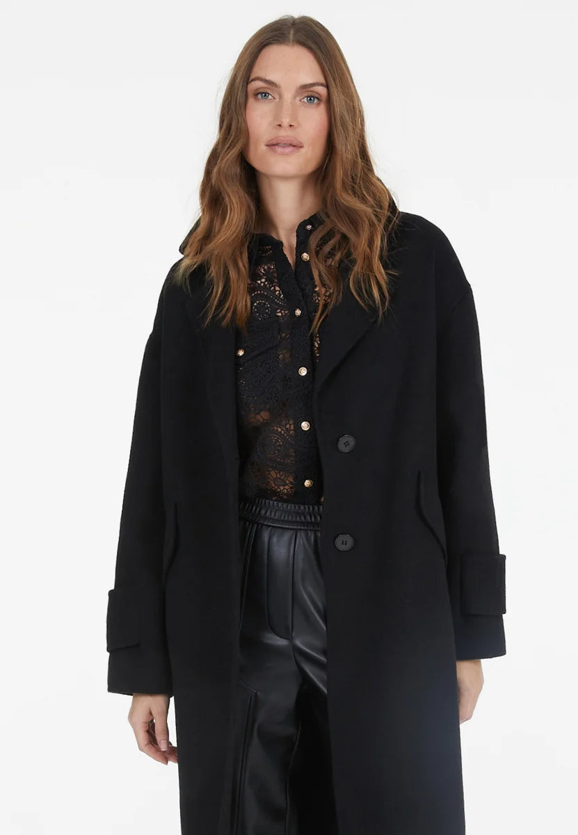 Double face black wool coat
