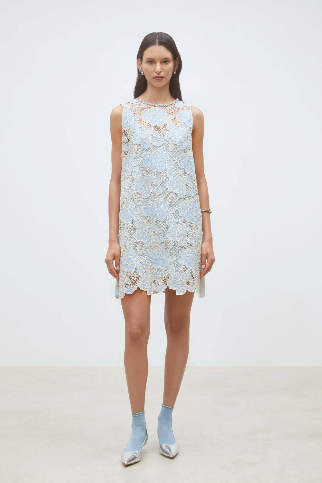 Suncoo Cerise Sleeveless Blue Lace Dress