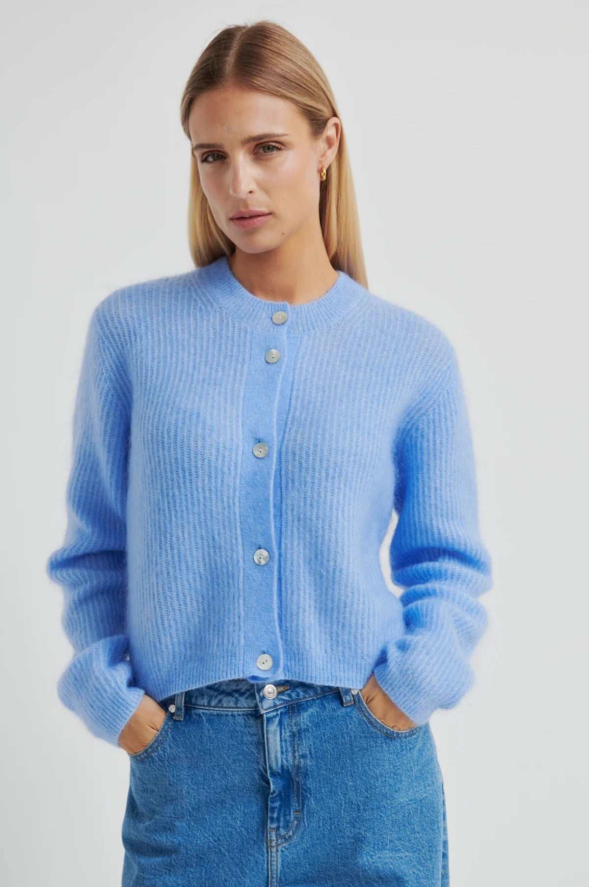 Andrea Knit Rib LS Cardigan in frozen forjd