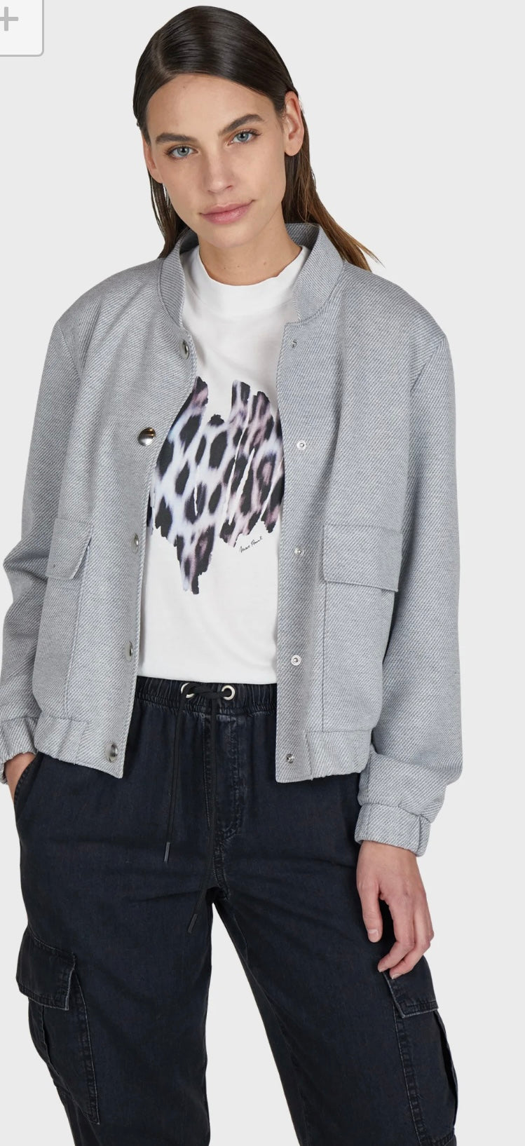 Twill-look jersey bomber jacket in medium grey melange varied