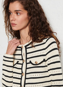 SUNCOO
GANEO - White Striped seaside-inspired cardigan with wool