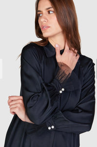 Satin blouse with tulle cuffs