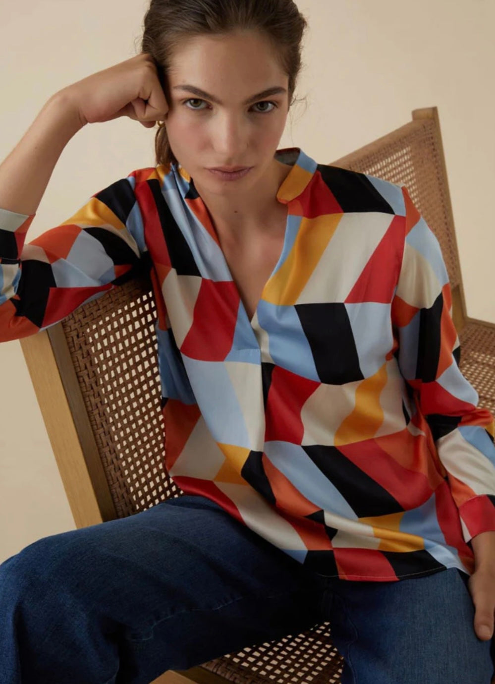 Emme Marella Staffa Shirt Cream Chevron