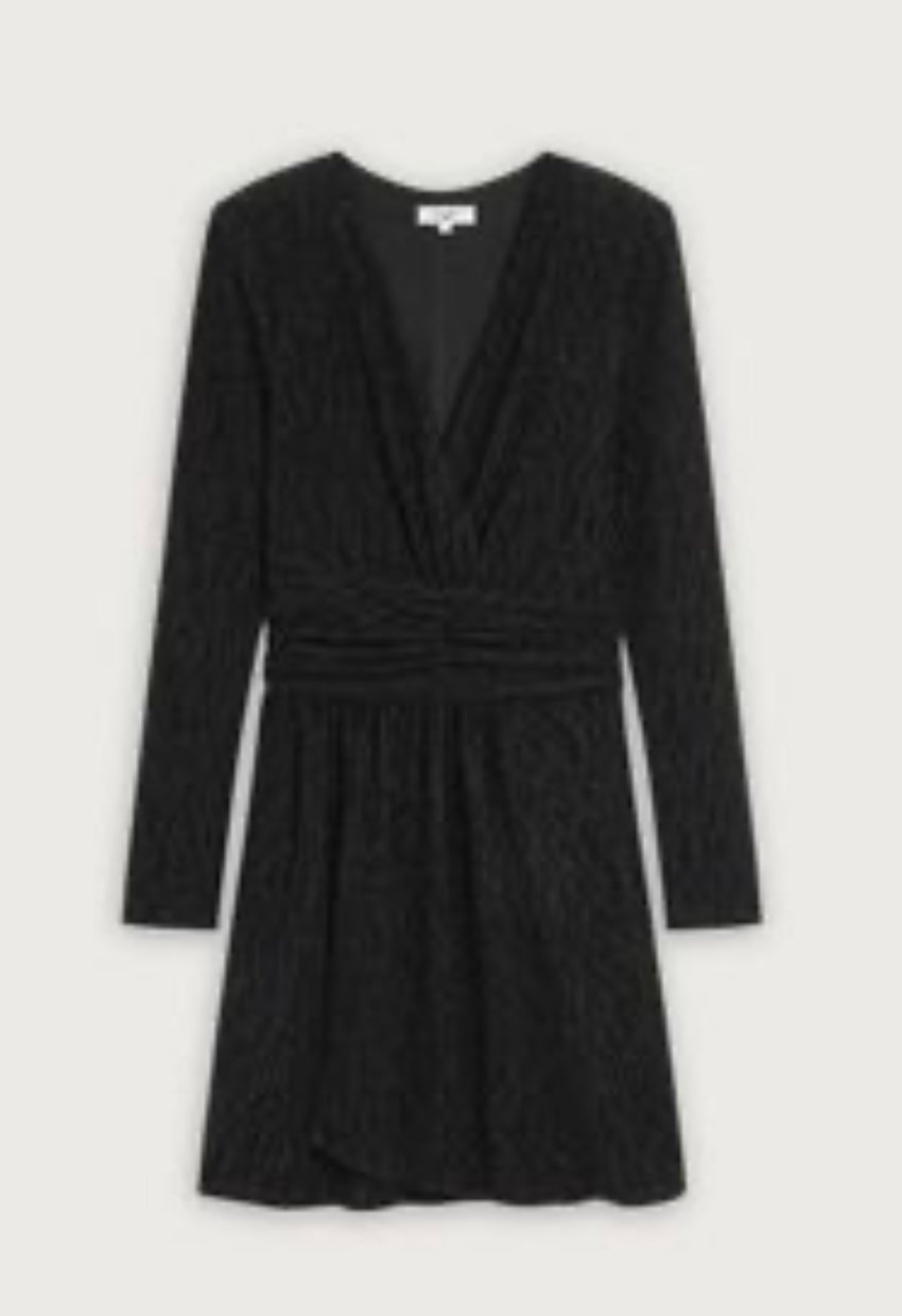 SUNCOO Robe Cadix- Black Short V-neck dress