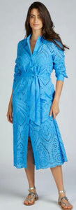 Turquoise broderie anglaise long sleeved dress