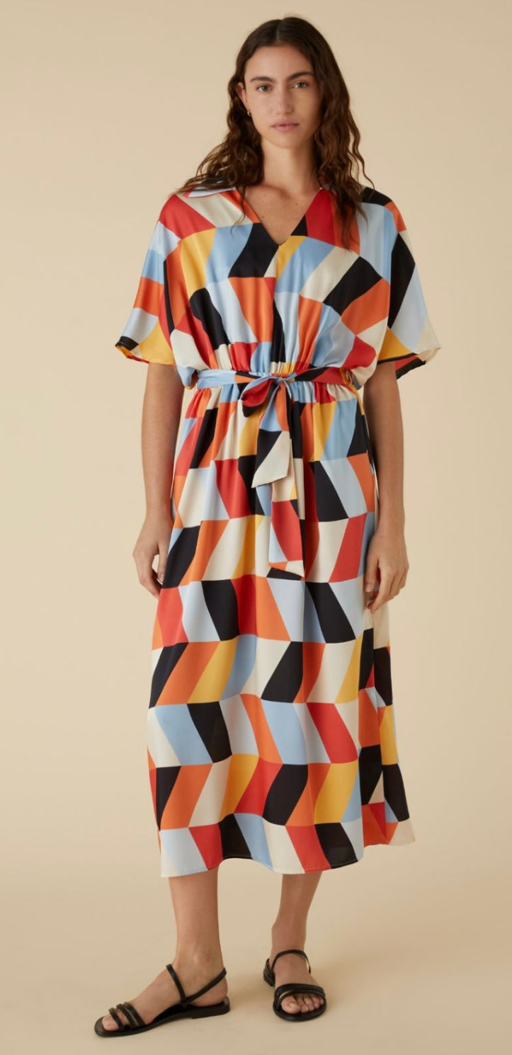 Occupe dress in cream chevron