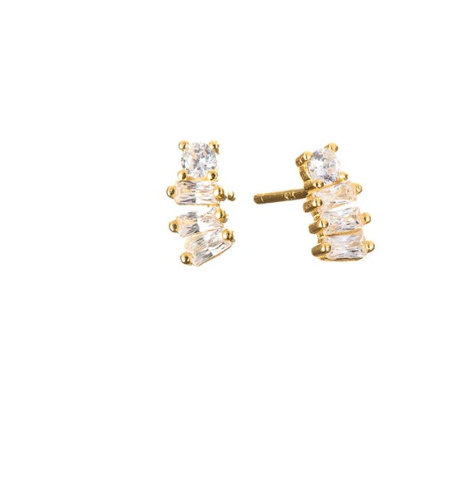 Gold Baguette Stud Earrings