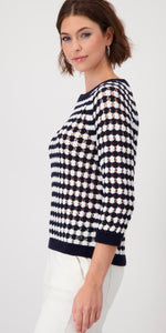 STRIPED AJOUR JUMPER
COLOR: Deep ocean stripes