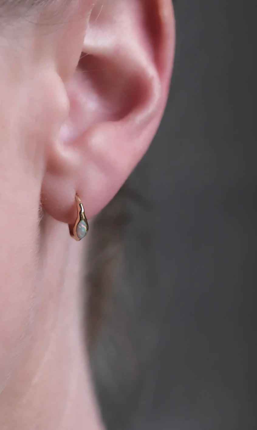 Gold Oval Opal Huggie Earrings