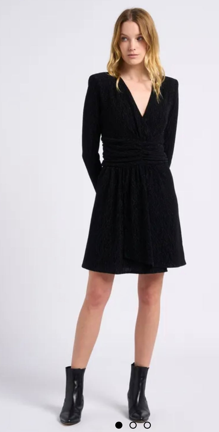 SUNCOO Robe Cadix- Black Short V-neck dress