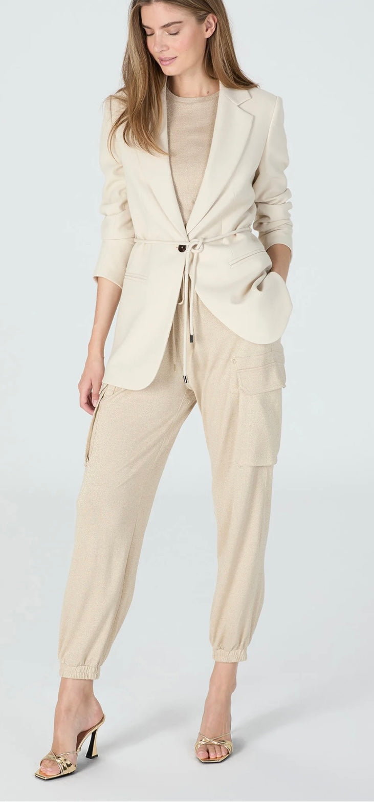 Light sand blazer with belt in viscose blend