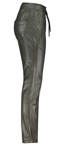 RED BUTTON SRB3051 TESSY DARK GREEN VEGAN LEATHER TROUSERS