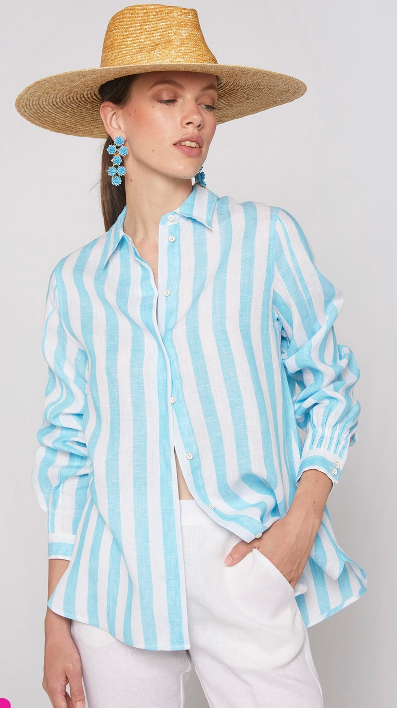 SHIRT GINGER TURQUOISE LINEN STRIPES