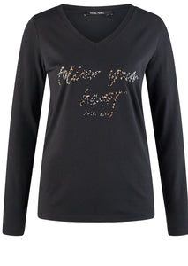 Long-sleeved shirt with FOLLOW YOUR HEART print in black