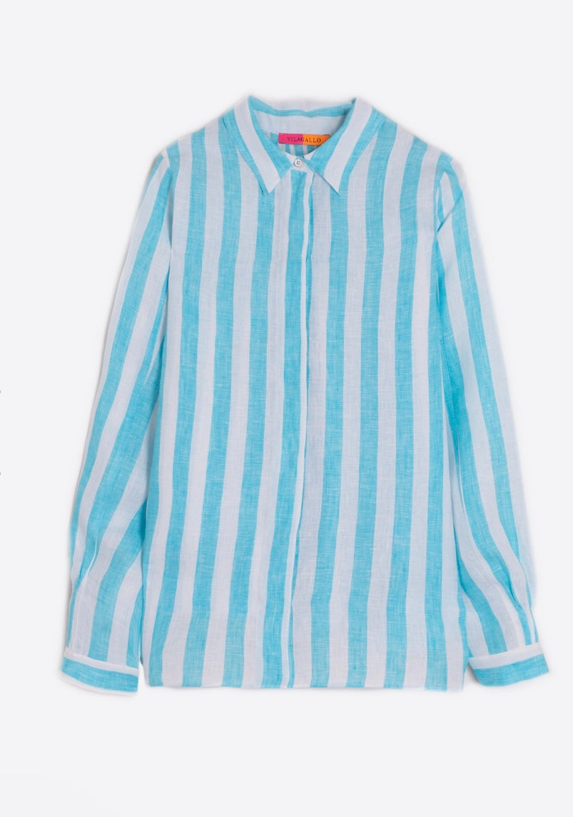 SHIRT GINGER TURQUOISE LINEN STRIPES