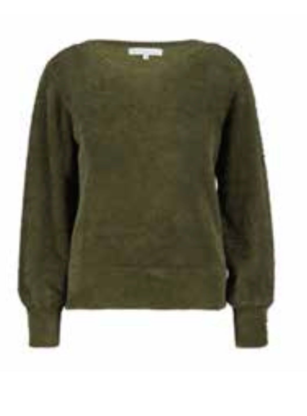 Red Button Bodi fluffy sweater in army green