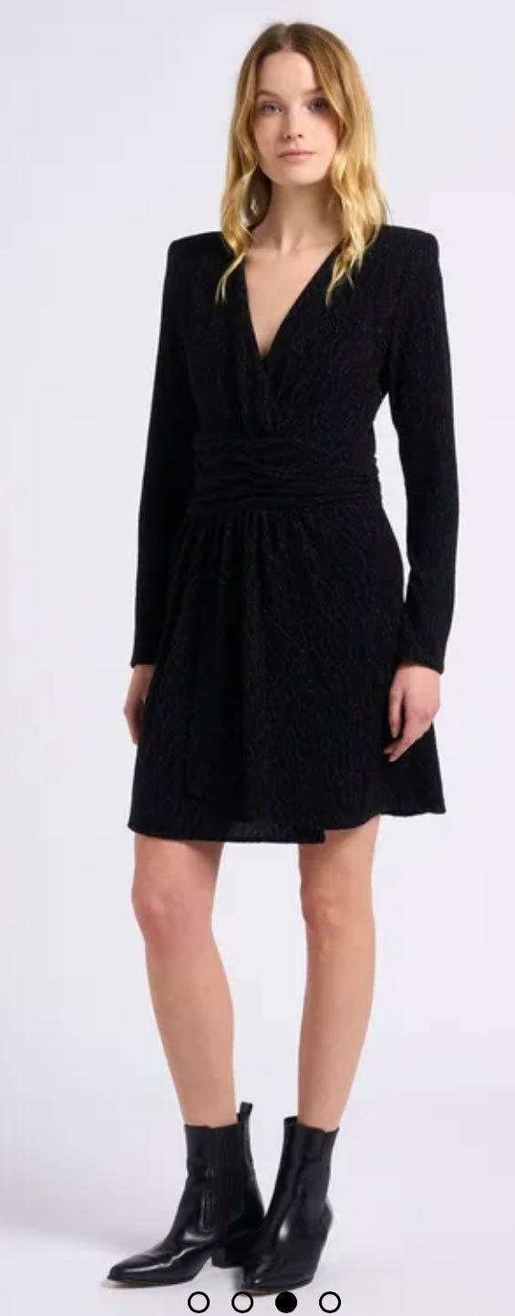 SUNCOO Robe Cadix- Black Short V-neck dress