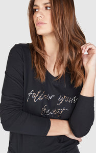 Long-sleeved shirt with FOLLOW YOUR HEART print in black