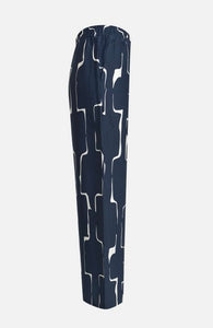 Wide leg pants with elastic waist in navy print